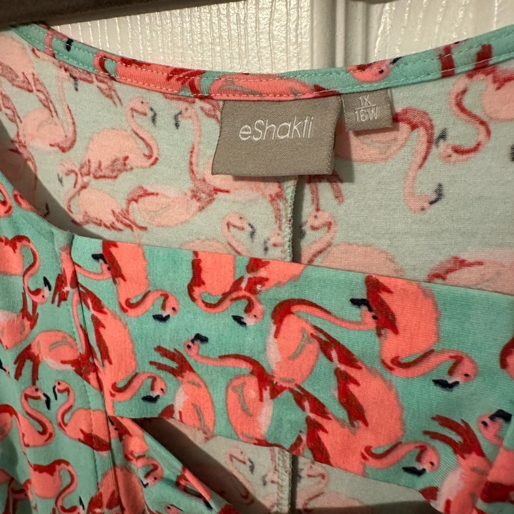 Eshakti adorable flamingo dress! 1x. Cotton and spandex.
